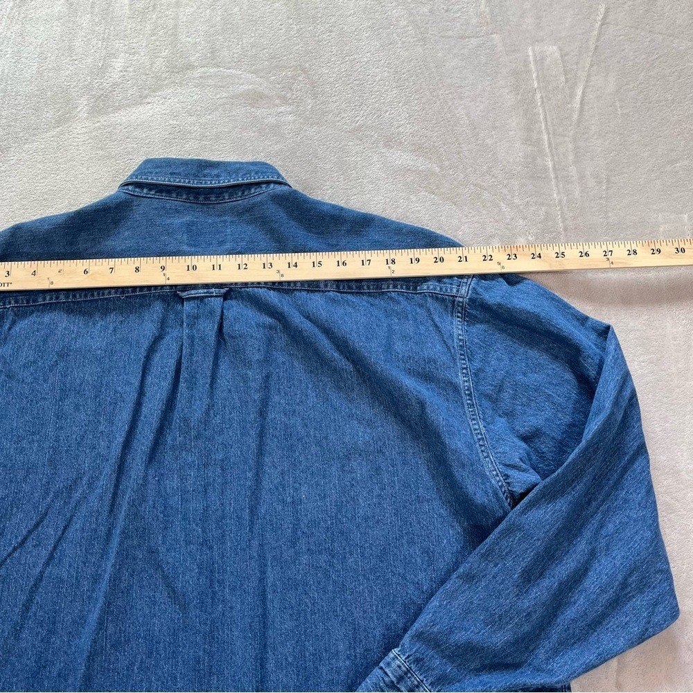 90s Vintage G.H. Bass Denim Shirt L Blue Long Sleeve Cotton Americana Dad Style - Picture 9 of 12